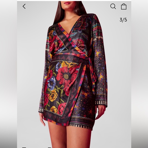 💥SOLD💥Farm Rio Black Mixed Scarves Mini Dress - Picture 2 of 6